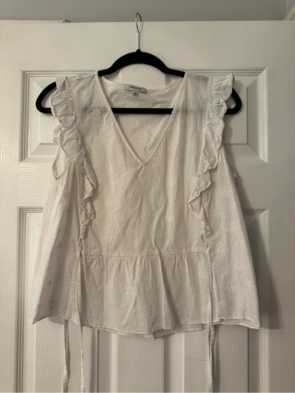 Madewell White Eyelet Side Tie Blouse